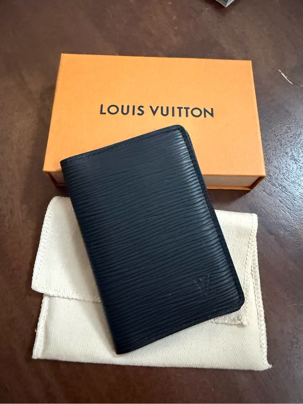 Louis Vuitton Pocket Organizer Wallet Black Epi Leather